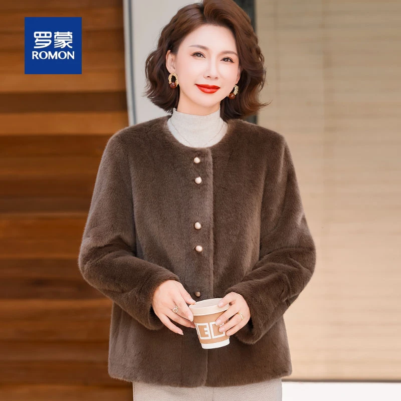 罗蒙洋气妈妈秋冬装时尚小香风毛呢绒外套新款中老年女高级感上衣