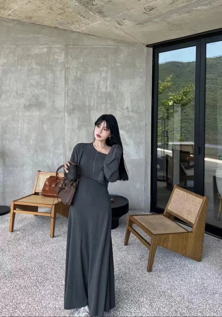 高个子加长磨毛灰色套装两件套