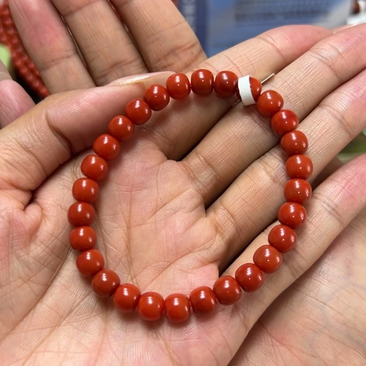 未镶嵌手串南红玛瑙柿子锦老型 约7.1mm 满肉