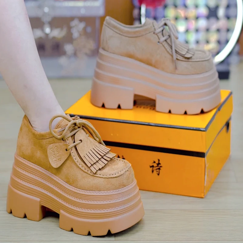 10cm小个子流苏厚底乐福鞋女2025秋季百搭增高休闲单鞋