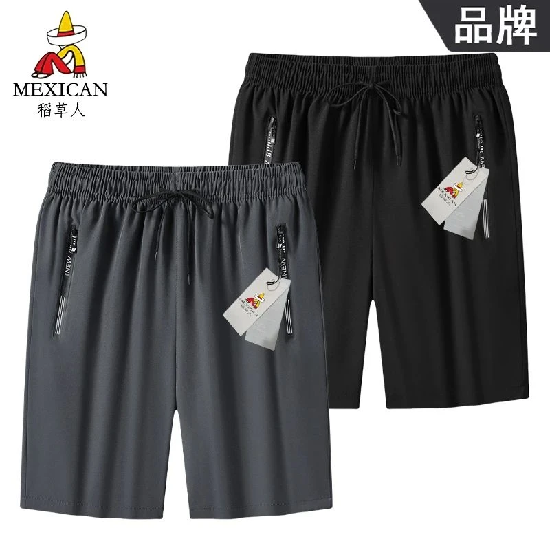 稻草人冰丝短裤男夏季薄款外穿宽松大码弹力休闲运动裤透气五分裤