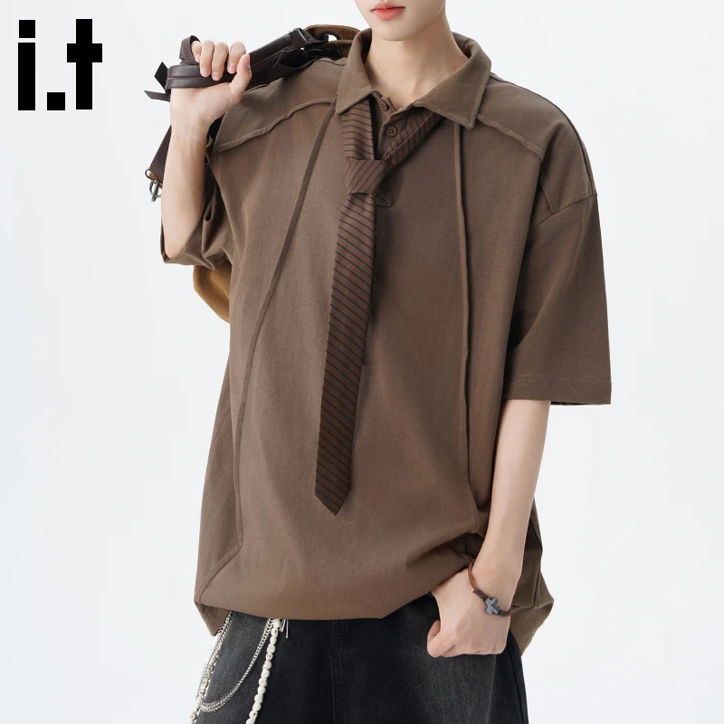 i.t:CHOCOOLATE复古polo衫短袖男款2025夏季纯棉宽松美式休闲t恤
