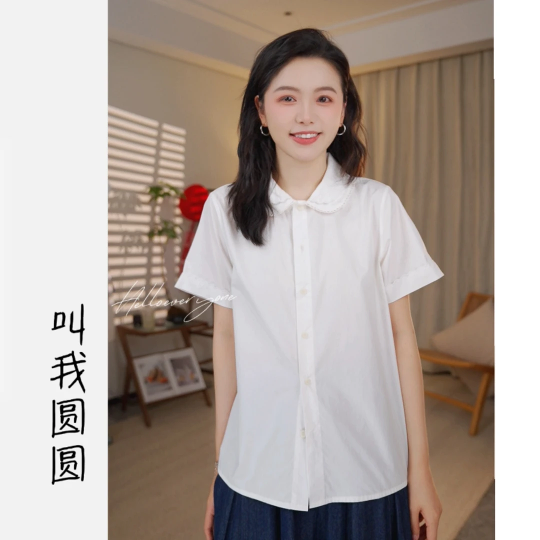 圆圆 【小蛋糕】夏季显瘦时尚气质休闲拼接蕾丝领口上衣 YY 11009