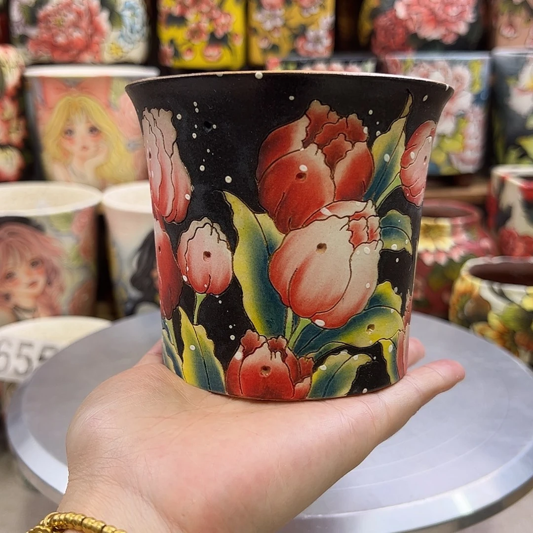 景德镇陶瓷炫彩花盆