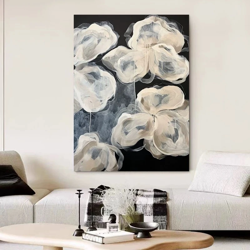 【欢愉】抽象花卉砂岩画现代复古奶油风中古风装饰画客厅背景墙挂画