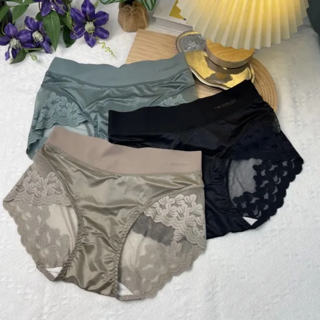 彩研香高腰大码亲肤舒适透气内裤蕾丝性感女士夏季薄款无痕底裤