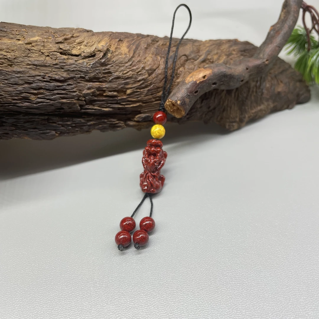 含辰砂工艺品经典黄珠貔貅手机链   晶体砂