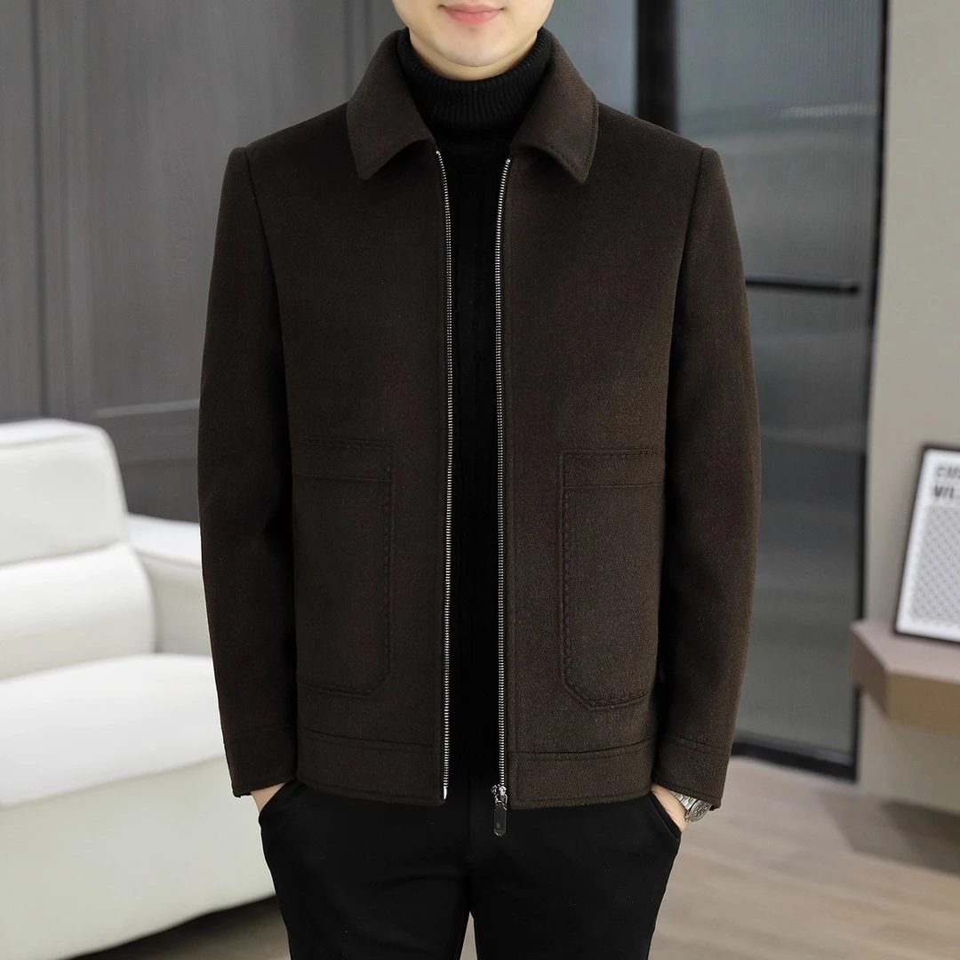 CQV高端小个子羊毛呢大衣男士秋冬短款轻熟风双面尼夹克呢子外套