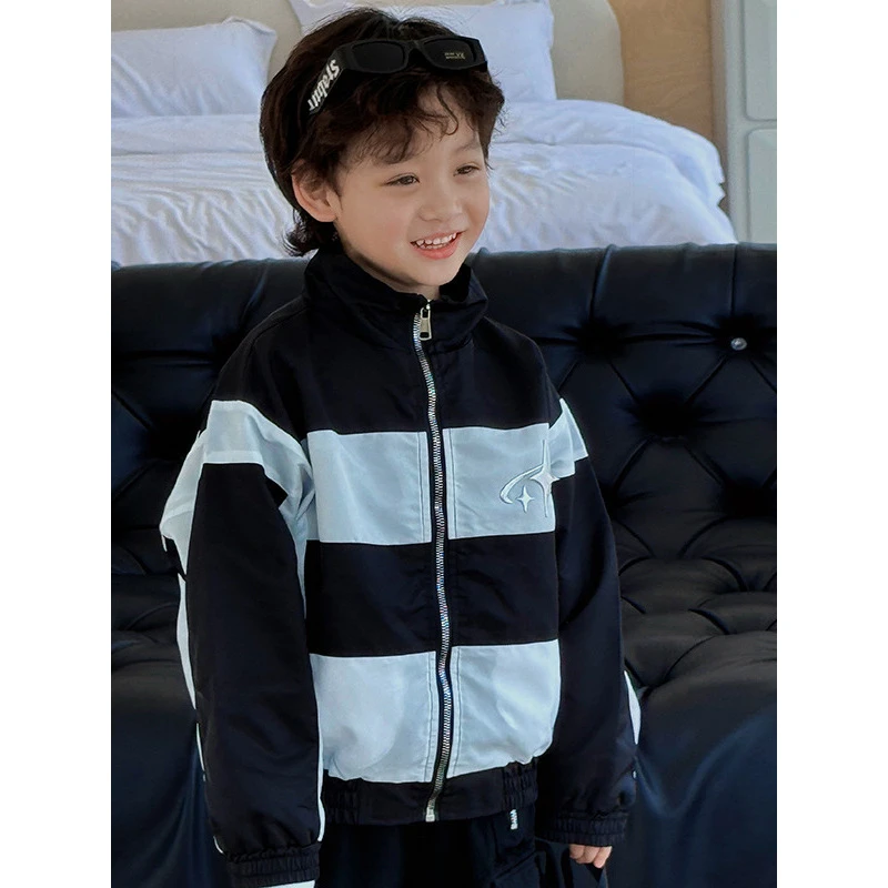 上衣春季新款男童韩版拼色外套中小童帅气炸街拉链衫2491