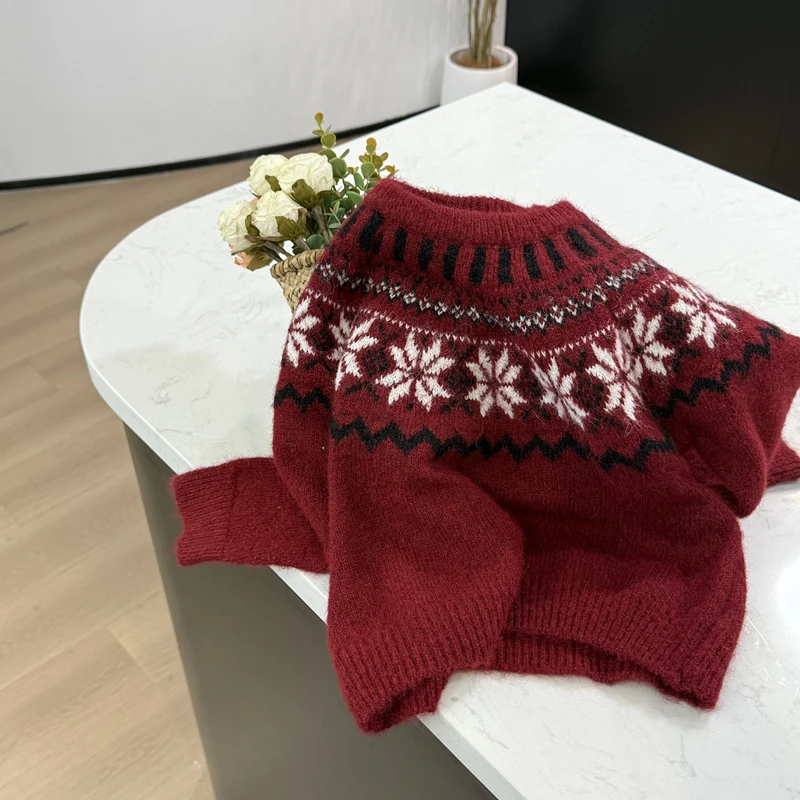 【现货】leomama冬装女童冬季新款童装儿童加厚套头针织衫红色毛衣