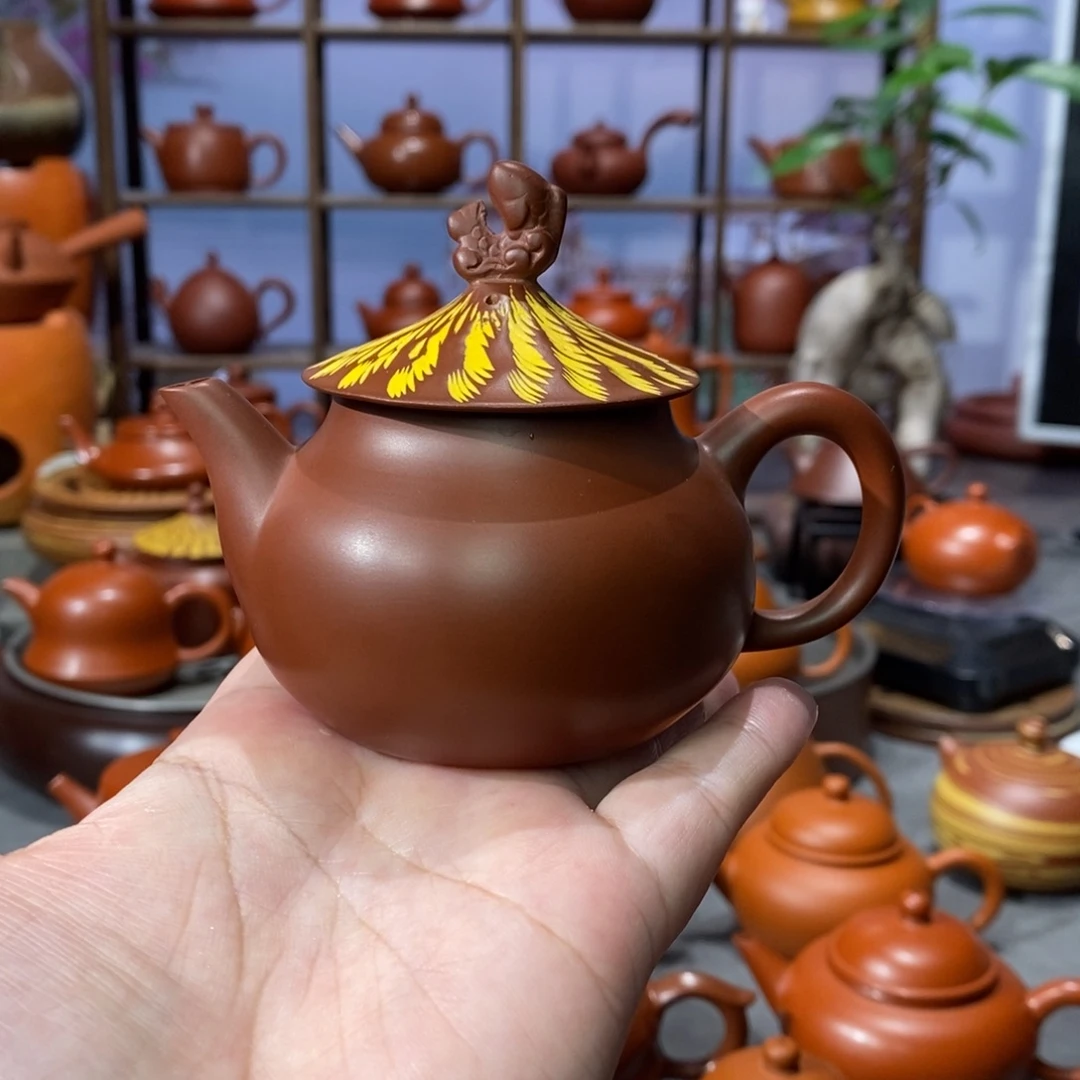 茶壶朱泥章淑煌朱泥鱼翁壶120c