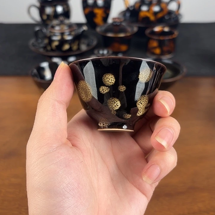 瓷点彩鹧鸪斑撇口小客杯