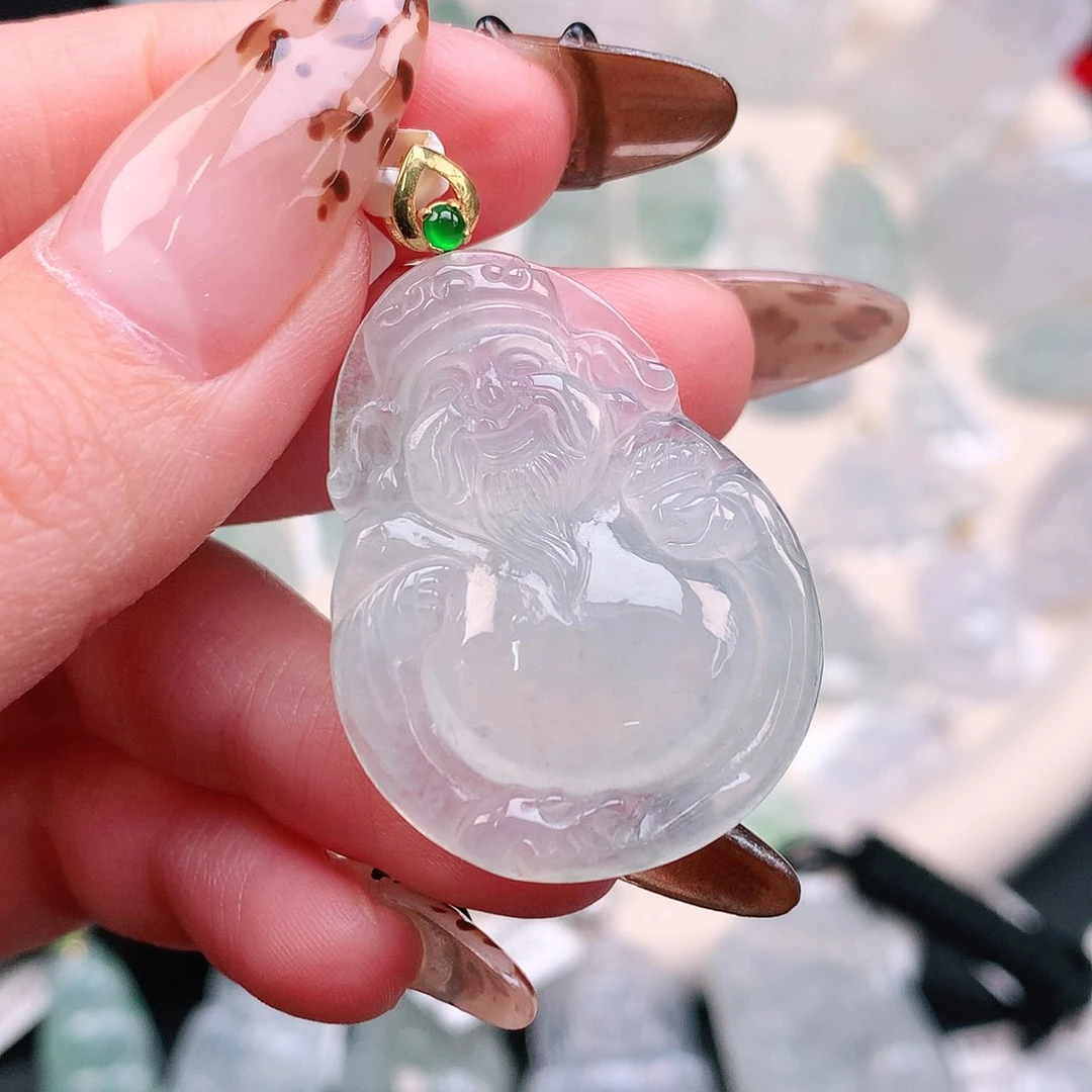 翡翠颈饰18K金镶嵌冰财神41、34.6、27、5.5