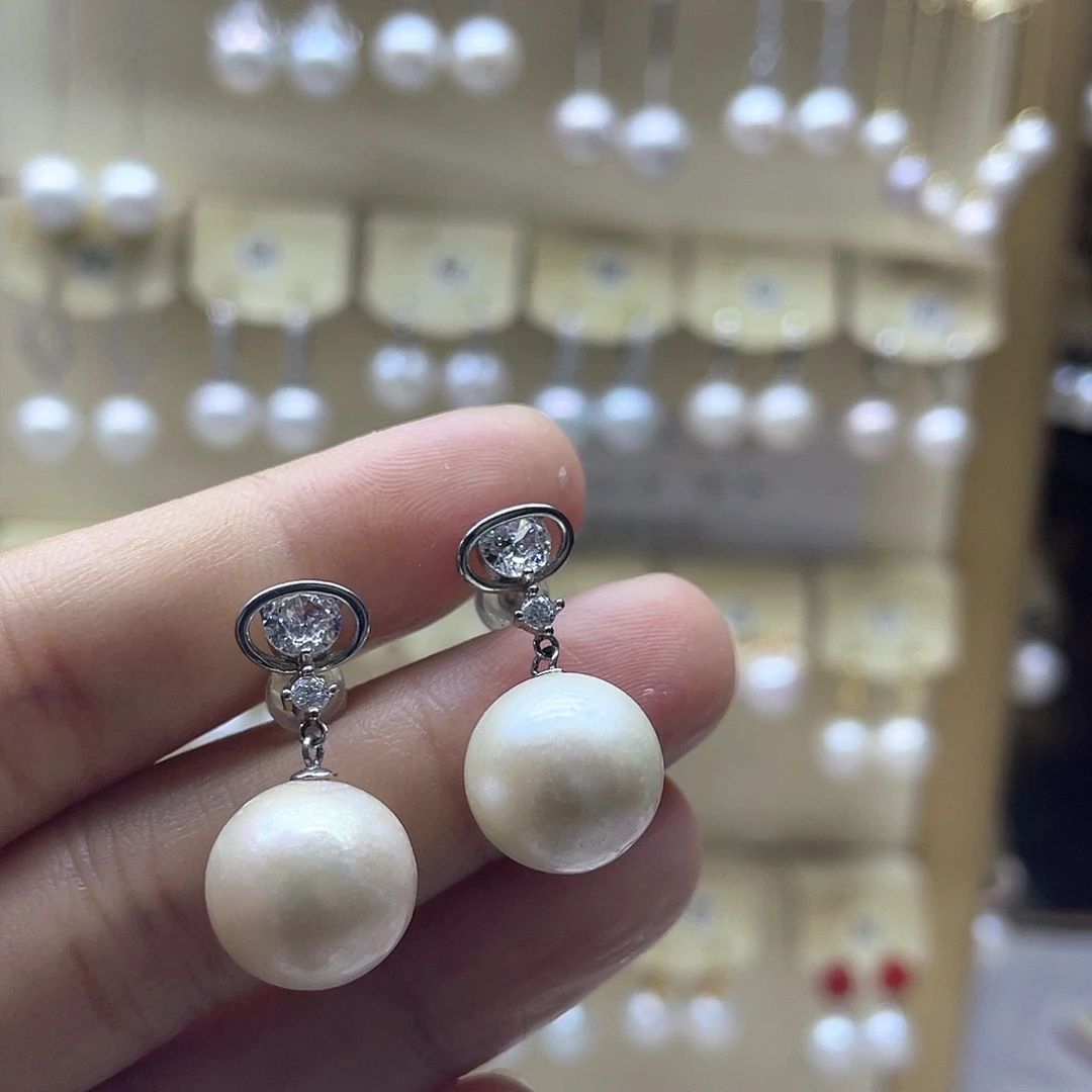 银S925镶嵌淡水珍珠耳饰