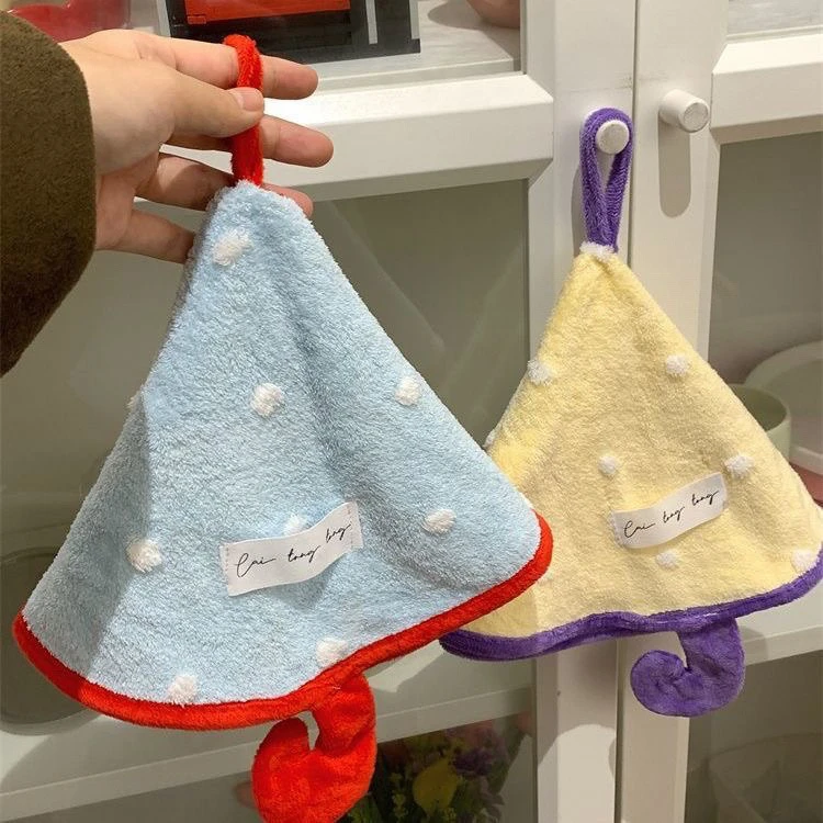 小雨伞圆形擦手巾挂式可爱卫生间吸水速毛巾厨房加厚珊瑚绒手帕HR