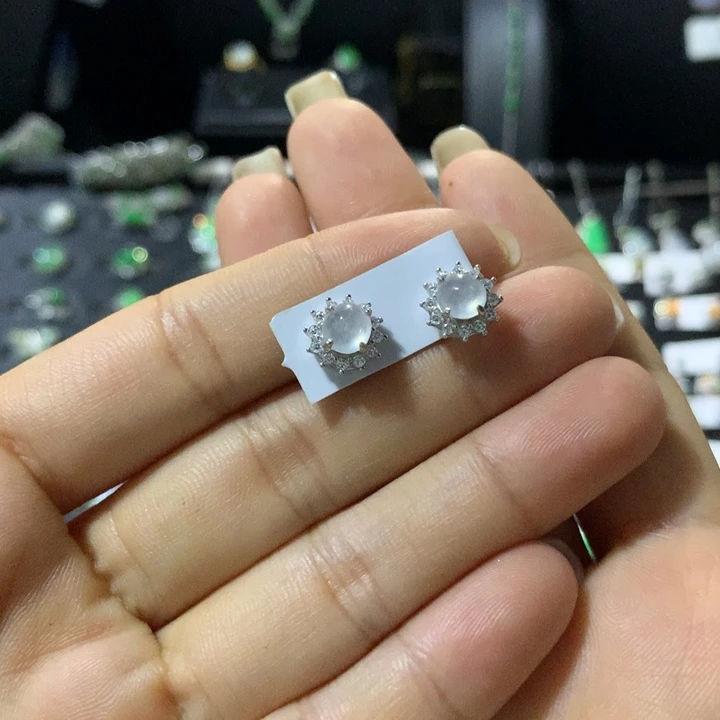银S925镶嵌翡翠耳饰