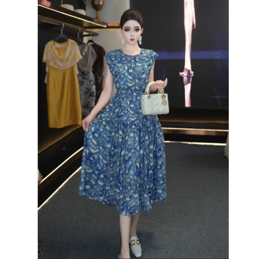 【莎总专属】夏季时尚高级重工设计收腰减龄气质显瘦连衣裙Q2224