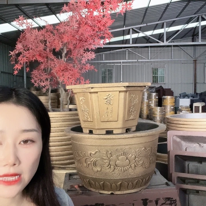 紫砂色圆形83花盆一个有孔
