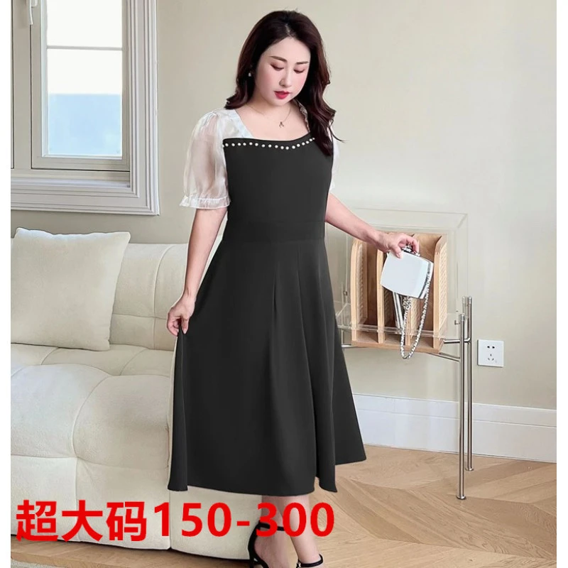 0500#大码女装300斤短袖夏季新款宽松显瘦中长款公主裙黑色