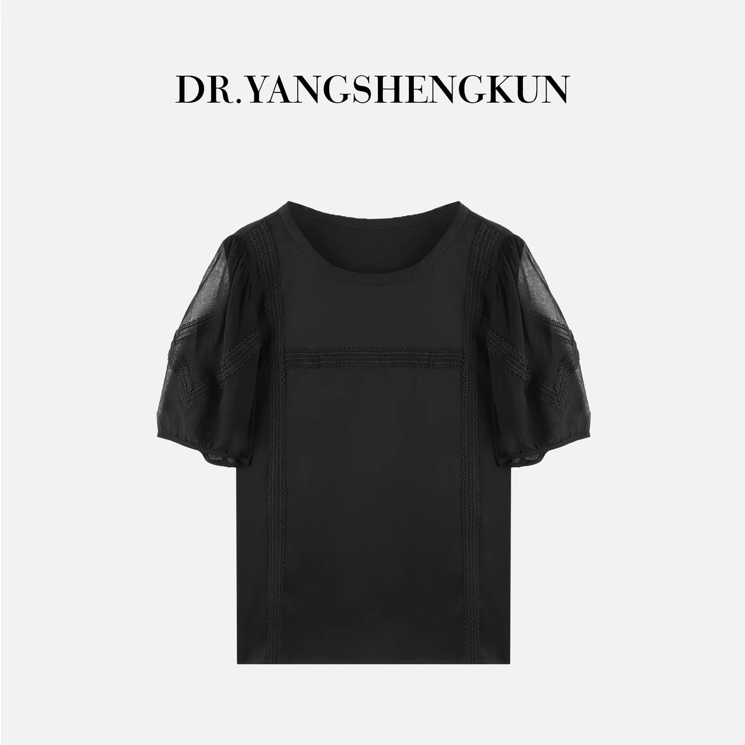 DR杨圣坤2025夏季19弹力双乔+乔其网纱重工短袖T恤女DR2504-0253