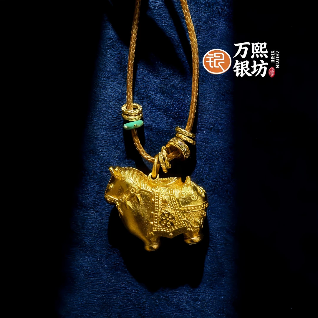银布艺吊坠 「马上暴富」镀18K色金色小胖马吊坠项链女挂坠唐马