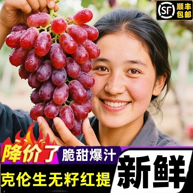 克伦生葡萄无籽红提当季新鲜水果现摘玻璃脆爆甜无核提子顺丰包邮
