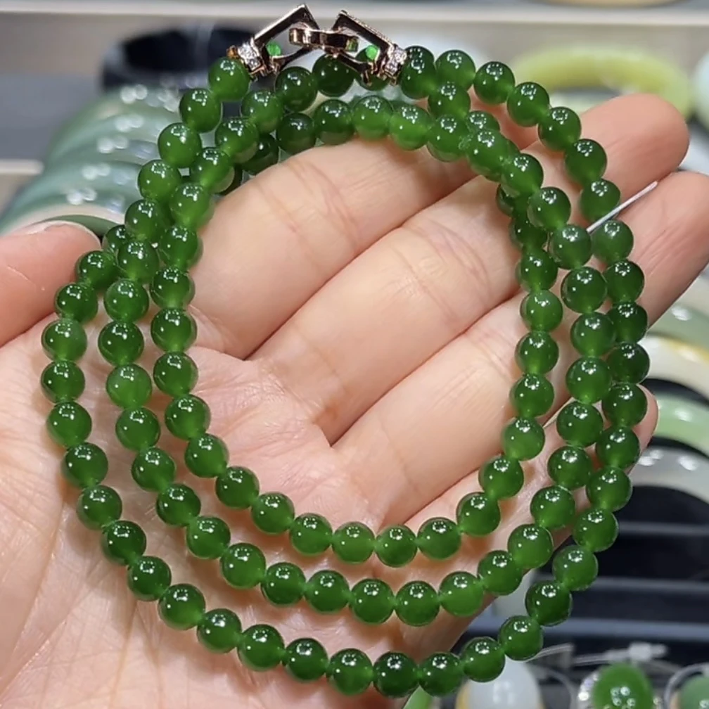 和田玉俄料碧玉帝王绿多圈手串项链6mm