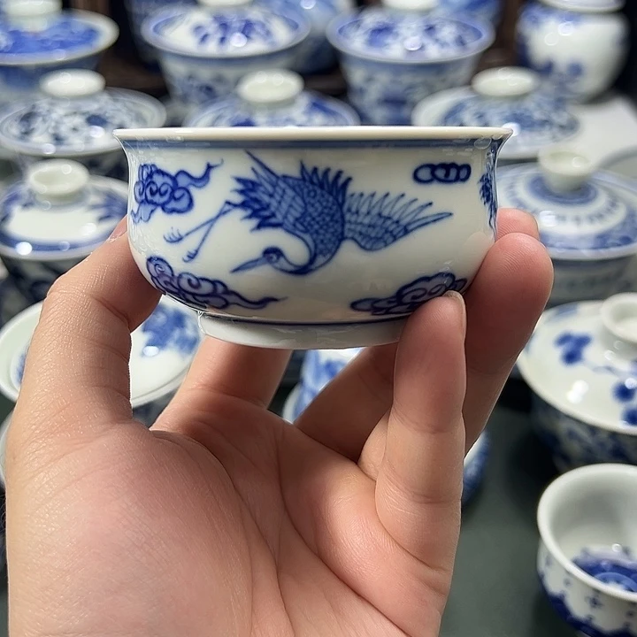柴窑工笔仙鹤祥云炉式杯
