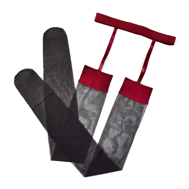 超辣撞色红边吊带丝袜性感显瘦黑丝吊袜超薄纯欲长筒肉丝袜情侣