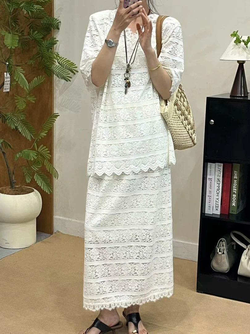 2025夏季高级感御姐穿搭蕾丝两件套女宽松显瘦休闲套装