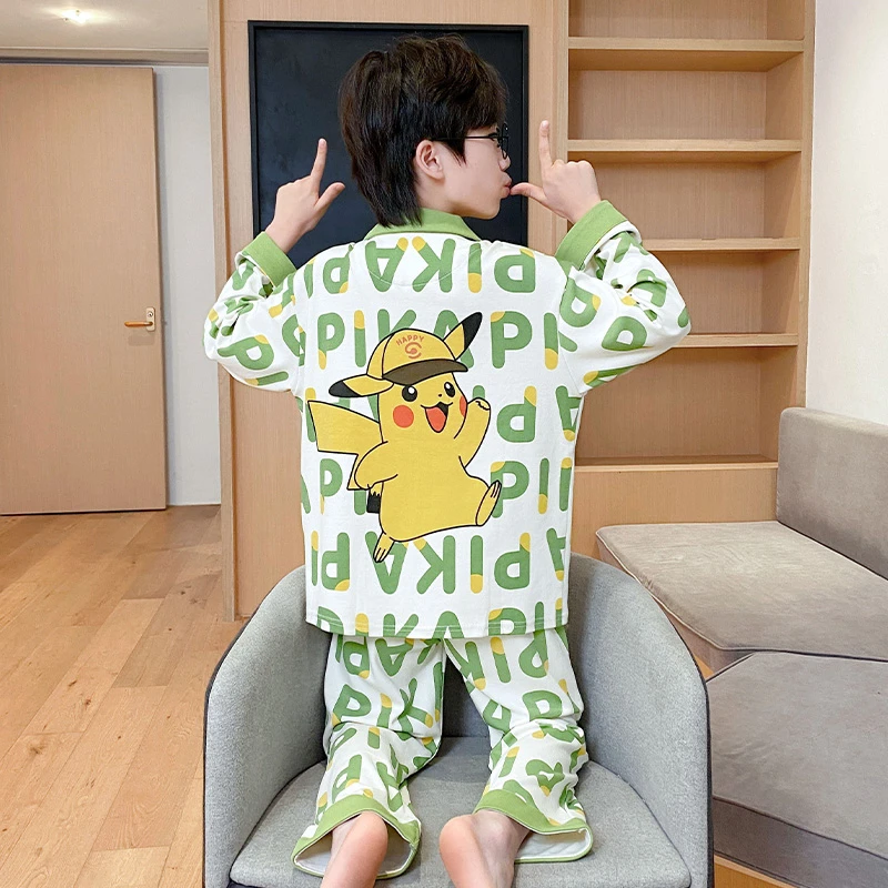 新款儿童睡衣男童春秋季长袖纯棉薄款8-15岁中大童男孩卡通家居服