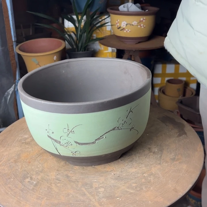 紫砂宜兴紫砂花盆苹果绿绿萝小