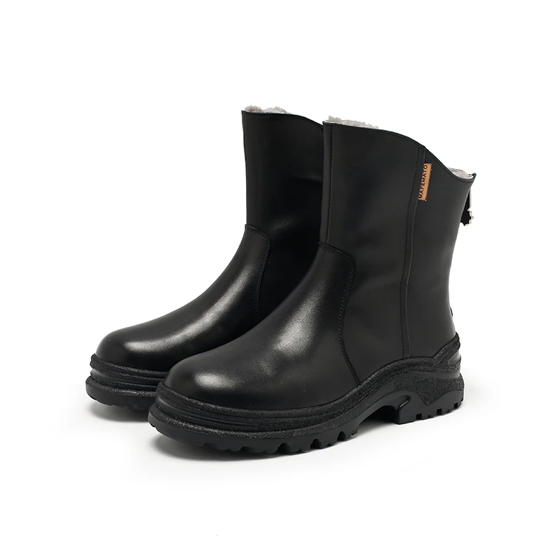 羊皮毛一体雪地靴39737-014后拉秋冬头层牛皮短靴保暖防水台短靴