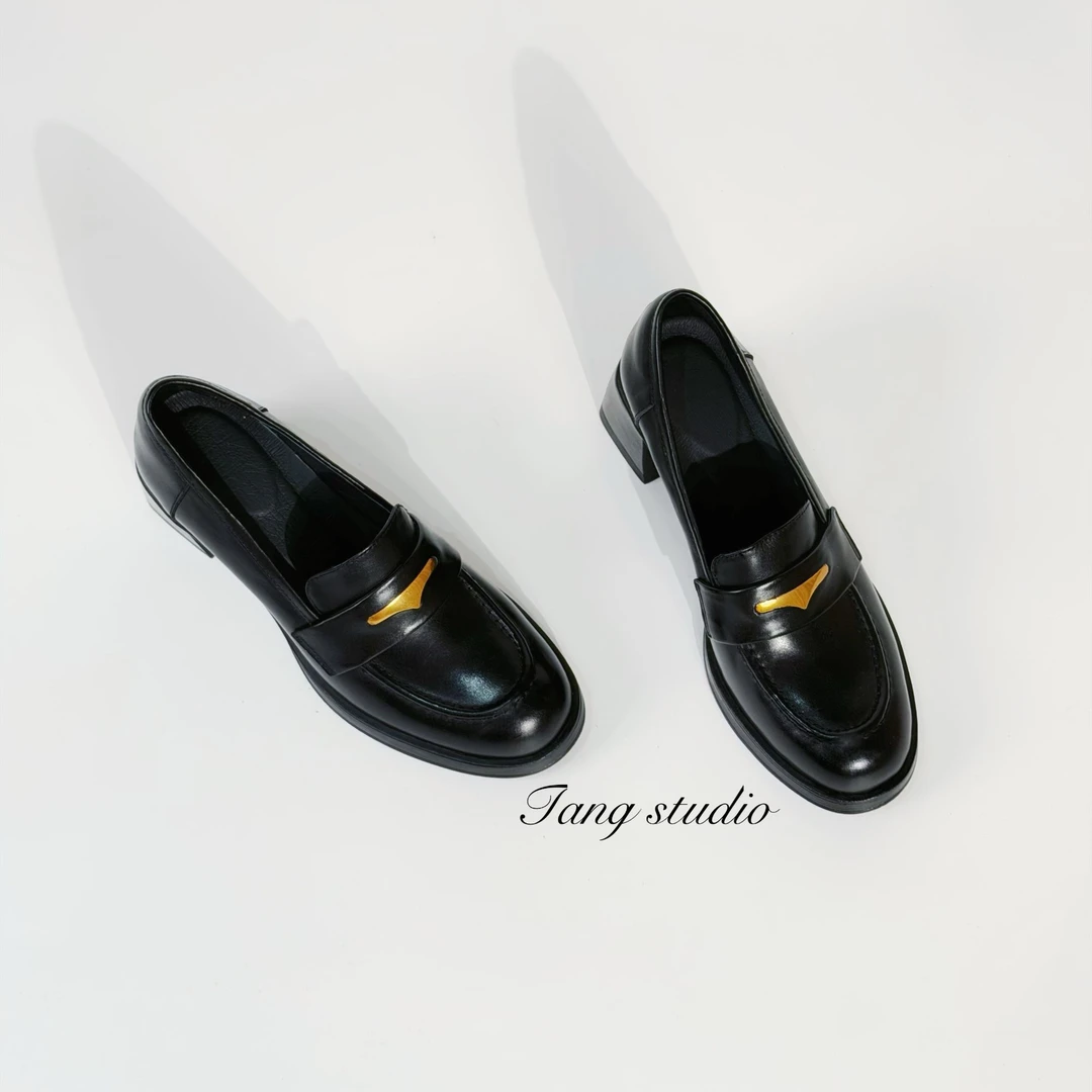 【Tang Studio】高智女作家/复古时髦静音乐福鞋粗跟单鞋5cm/M3750