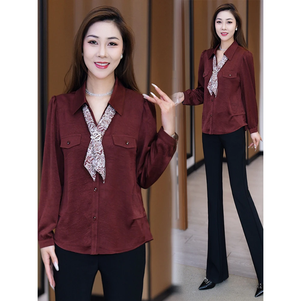 时尚长袖衬衫女士2025秋季新款宽松洋气质显瘦百搭小个子飘带衬衣