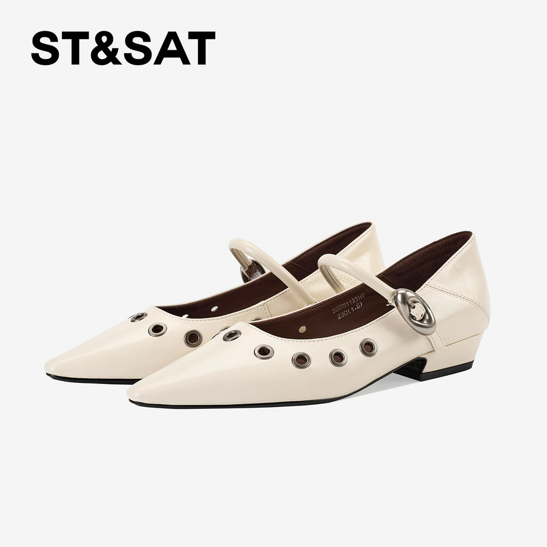 St&Sat/星期六浅口尖头单鞋时尚低跟复古粗跟跟鞋法式百搭玛丽珍