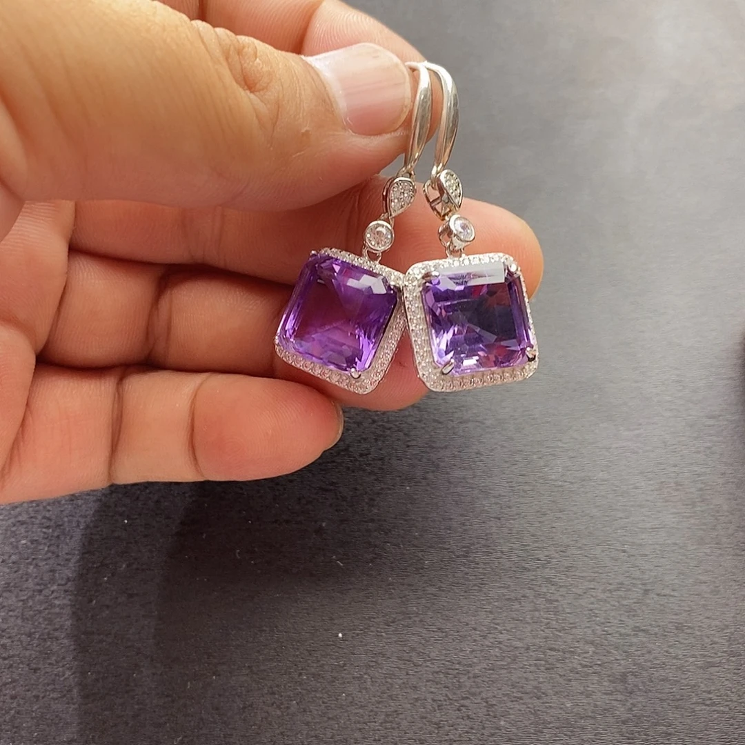紫晶银S925镶嵌耳饰耳坠