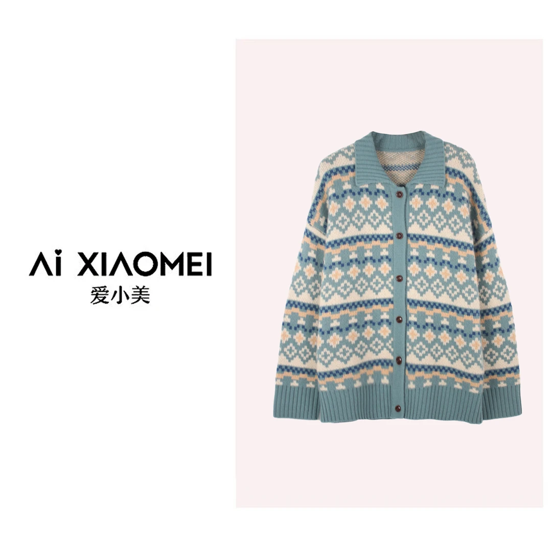 Aixiaomei/爱小美新款100山羊绒翻领开衫YR08-1459