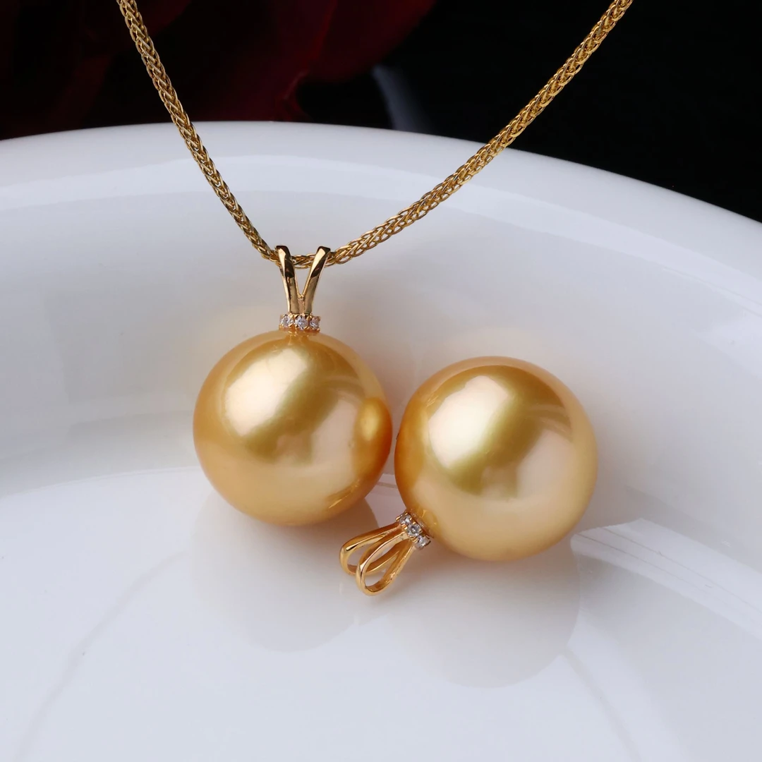 海水南洋金珍珠吊坠13-14mm18K金镶嵌钻石款兔耳吊坠多样性发一个