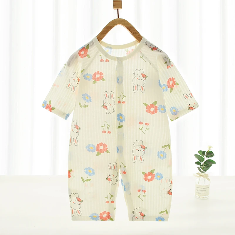 【粉丝福利】A类纯棉夏季婴儿空调服连体衣新生儿薄款无骨透气爬服