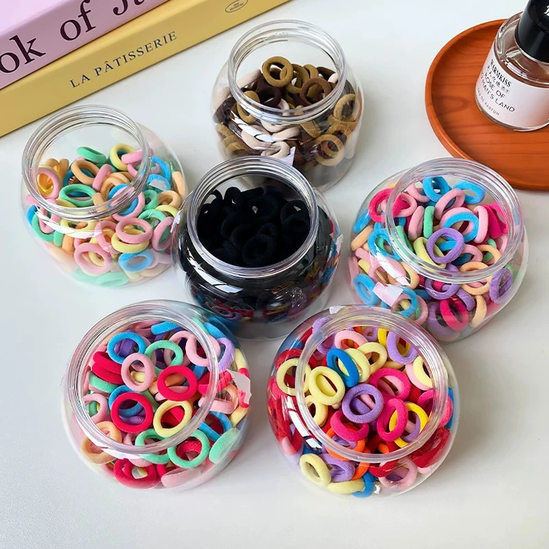罐装彩色儿童皮筋女童高弹力无缝发圈宝宝头绳不伤发毛巾圈