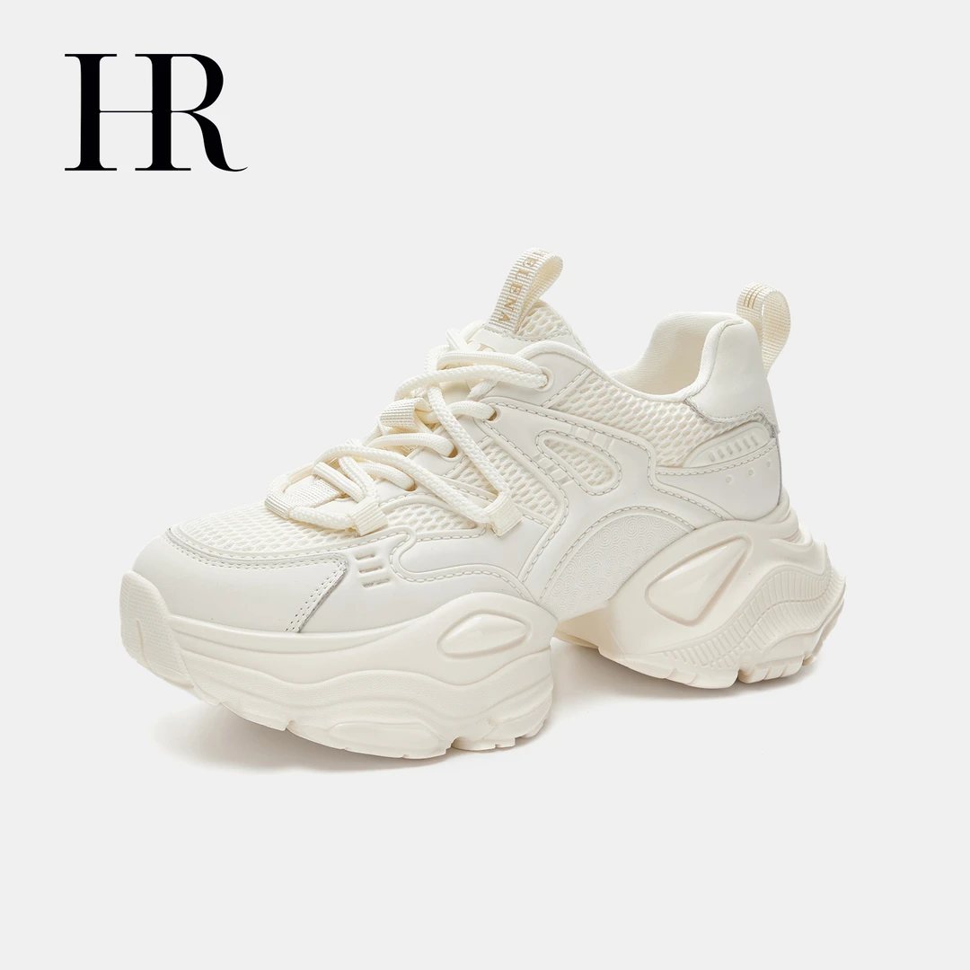 HR/赫莲娜老爹鞋女2025春季白色真皮厚底增高女鞋休闲百搭运动鞋