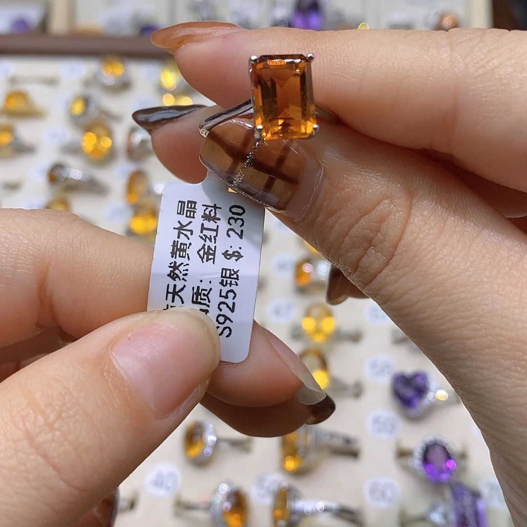 孤***月水晶银S925镶嵌戒指纯天然黄水晶戒指J