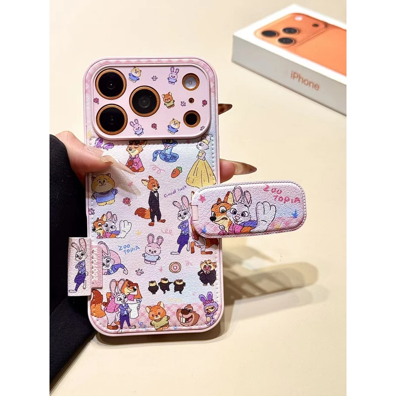 疯狂动物城朱迪尼克镜面折叠支架适用苹果17pro手机壳15iphone16