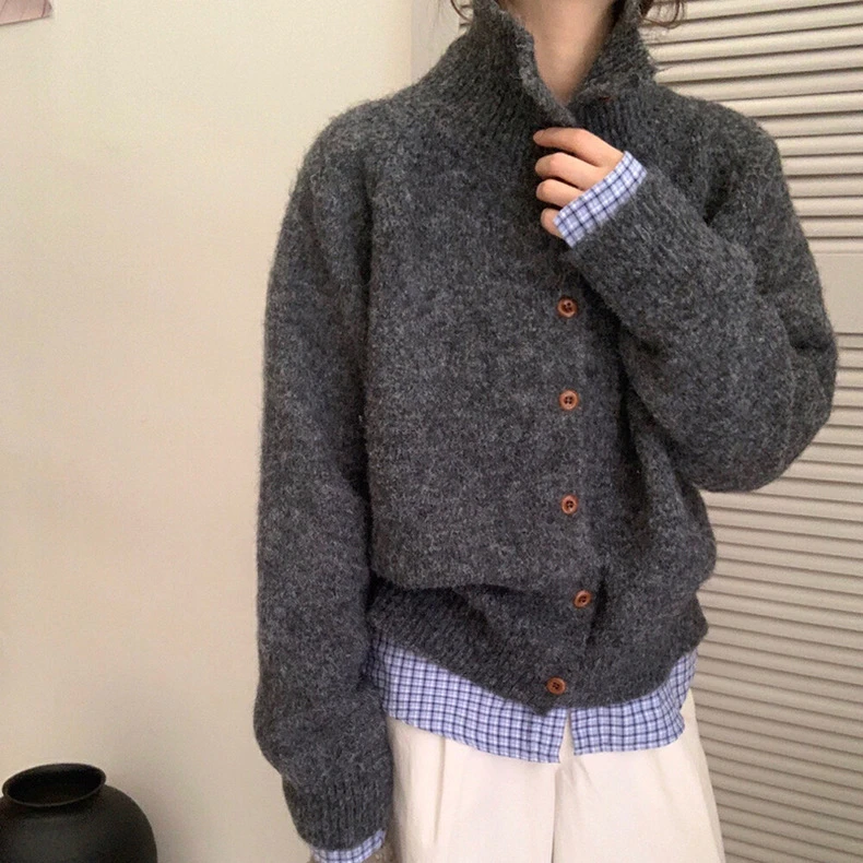 1清仓 韩系宽松翻领针织衫外套打底