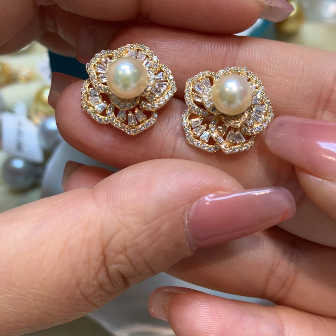 海水珍珠耳饰银S925镶嵌