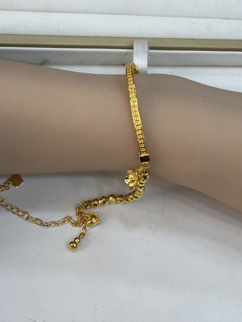 足银手镯 女士半镯 蹦迪珠桃花半镯