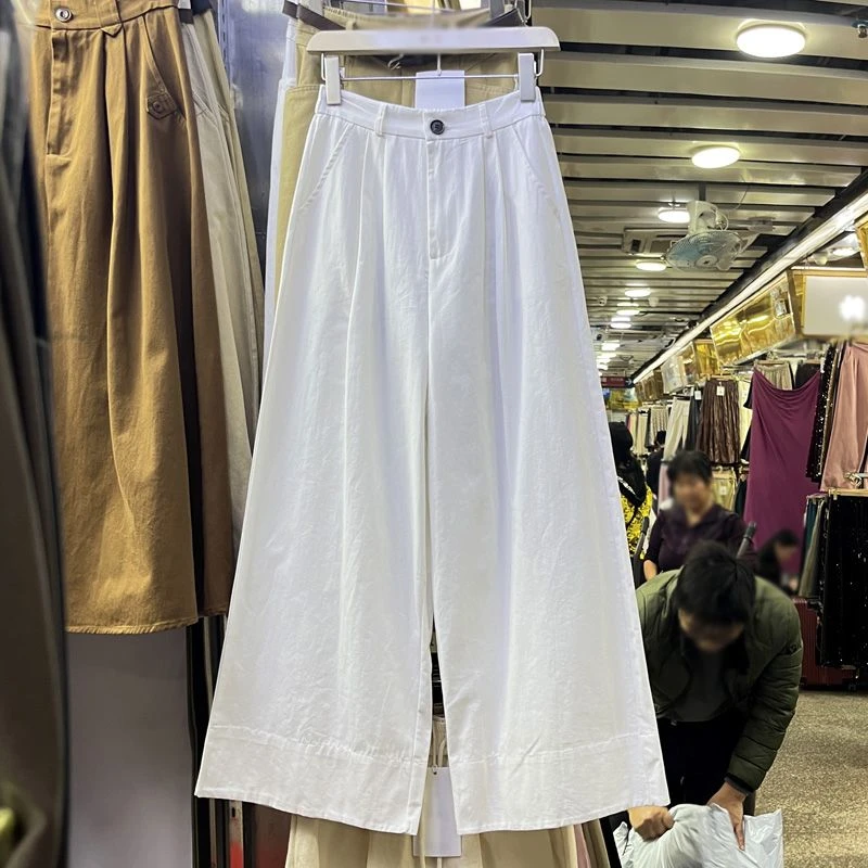 白色西装阔腿裤女高级感垂感夏季薄款梨形身材裤子宽松显瘦休闲裤