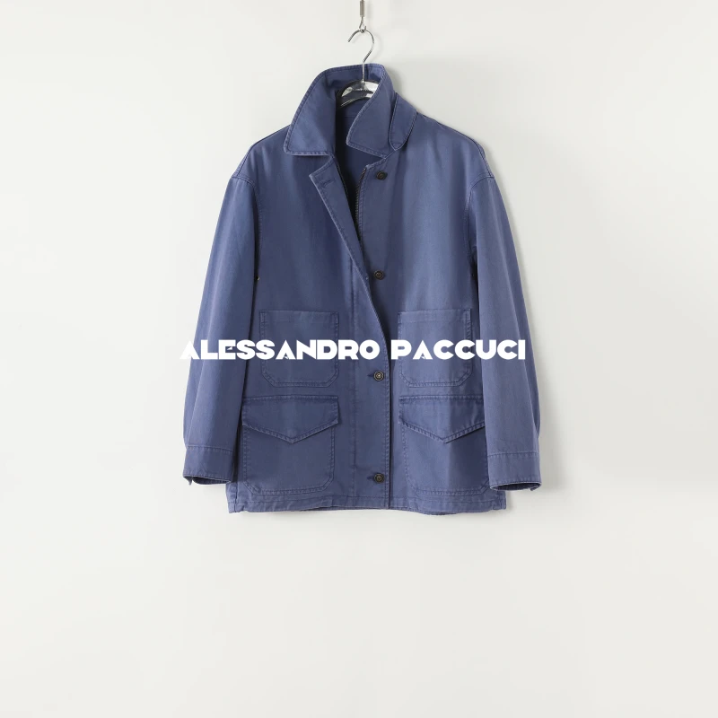AP洛哥52084WT【法工】翻领100棉蓝色多口袋工装风时尚牛仔外套