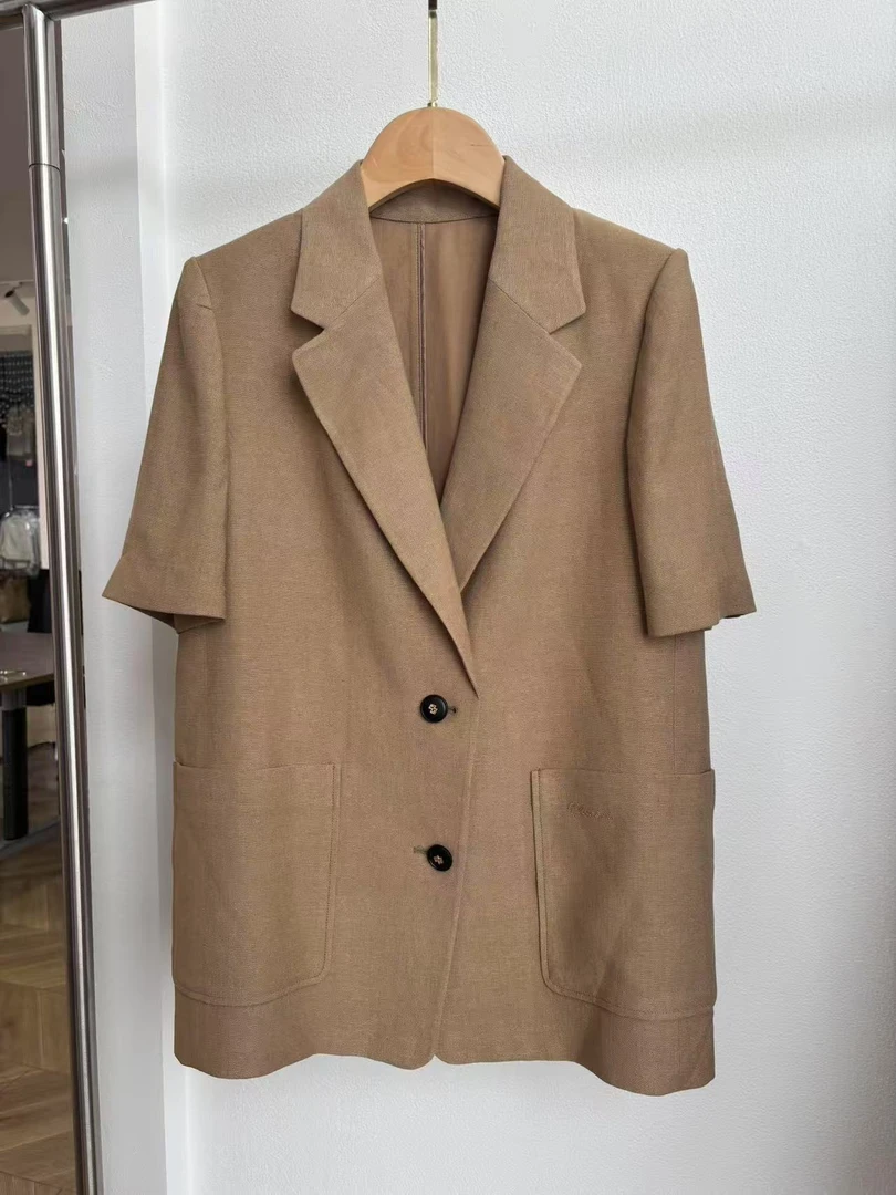 四哥-通勤短袖修身型纯色常规大码西装绿色系圆